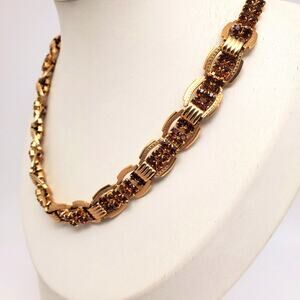 Brown Topaz Rhinestone Choker Gold Tone Necklace Vintage 1950s Statement Collar